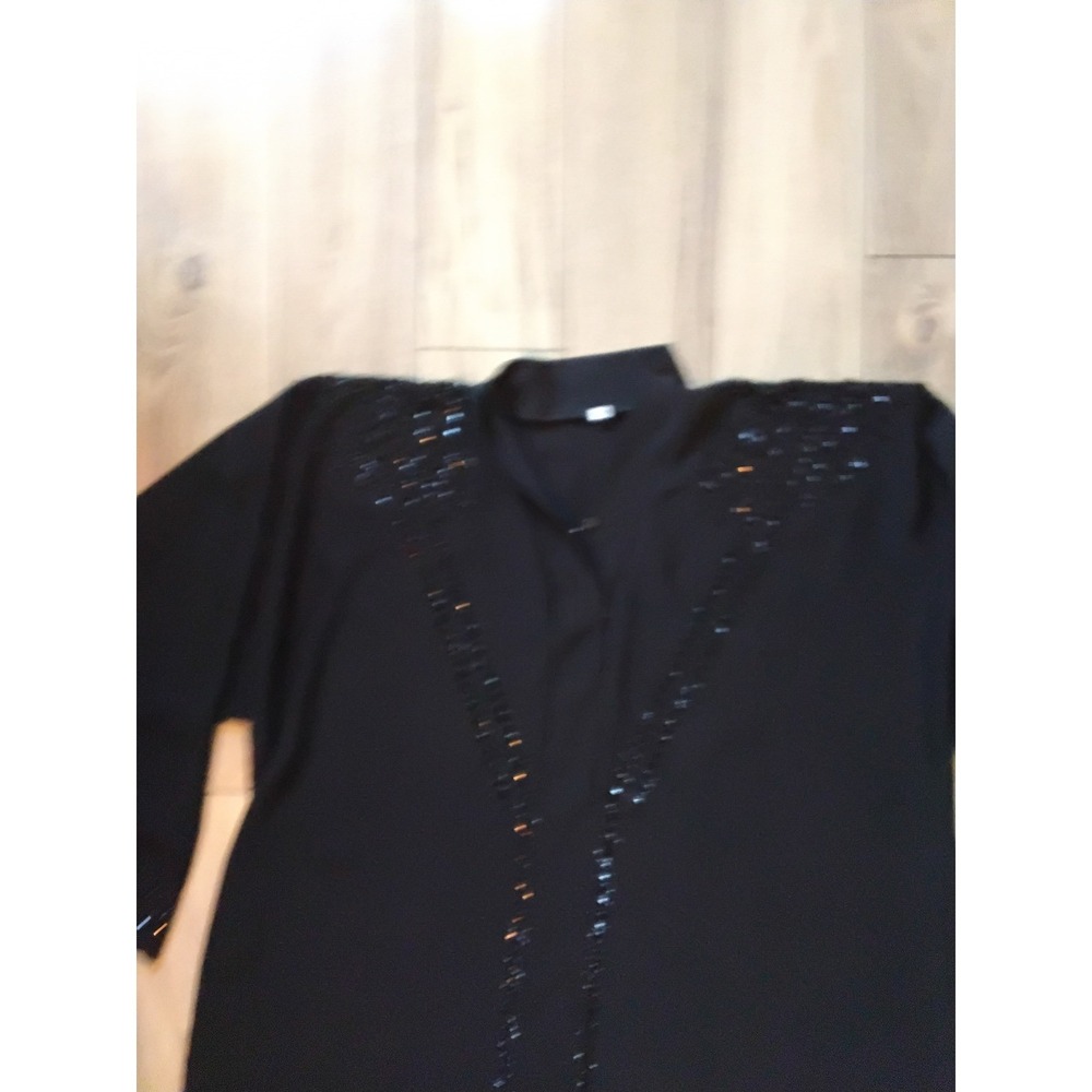 Black Embellished Abaya Robe Sequin Beaded Modest Long Sleeve Kaftan Size 60 - Picture 4 of 7